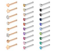 WillTen 30 Pezzi Borchie per Naso Dritte Argento, 20G Anello per Naso Borchia Dritta o a Forma di L in Acciaio Inossidabile Chirurgico Piccole Borchie per Naso Pin, Piccoli Gioielli per Piercing al