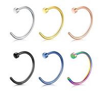 WillTen 6PCS Piercing Naso Acciaio Chirurgico, 18G 10mm Piercing Naso Anello Forma di C, Gioiello del Piercing Nostril per Donne e Ragazze
