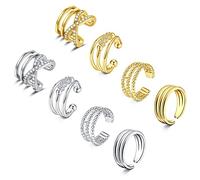 WillTen Ear Cuff Earrings Stainless Steel Ear Cuffs Clip on Fake Earring Diamond CZ Jewelry Piercing Helix Cartilage Earrings for Women 4Pairs