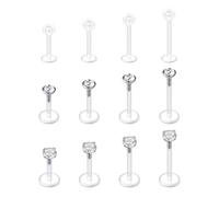 WillTen Orecchini trasparenti per piercing al trago, piercing per naso, labret, trago, in plastica bioflex, piercing per labbro, helix, labbro, gioielli con retro piatto, per scuola, lavoro, chirurgia