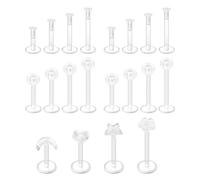 WillTen Orecchini trasparenti per piercing al trago, piercing per naso, labret, trago, in plastica bioflex, piercing per labbro, helix, labbro, gioielli con retro piatto, per scuola, lavoro, chirurgia
