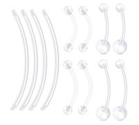 WillTen Piercing per ombelico con sfere pendenti, barra lunga in bioflex per ombelico per donne incinte, 1.6 mm, Plastica
