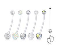 WillTen Piercing per ombelico per gravidanza con sfere pendenti, barra lunga per ombelico in Bioflex per donne incinte, 1.6 mm (14 G), 38 mm