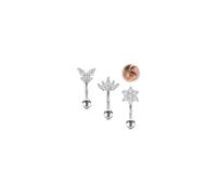 WillTen Rook - Piercing per labbro verticale, in acciaio inox, con zirconia cubica, a forma di farfalla, fiore, Rook Daith, elica verticale, per donne e uomini, 3 pezzi, Acciaio inossidabile