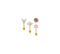 WillTen Rook - Piercing per labbro verticale, in acciaio inox, con zirconia cubica, a forma di farfalla, fiore, Rook Daith, elica verticale, per donne e uomini, 3 pezzi, Acciaio inossidabile