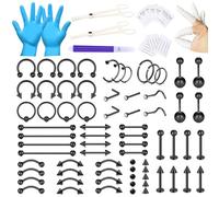 WillTen Set di 100 piercing per tutti i piercing, 12 g, 14 g, 16 g, strumenti per naso, setto ombelico, labbro, lingua, cartilagine, orecchio, trago, elica, piercing con piercing e morsetti, Acciaio