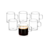 Wilmax - Bicchieri da tè e caffè con manico - Set da 6-100 ml - Bicchieri per bevande calde e fredde - Bicchieri da vin brulé - Bicchieri da succo di frutta, acqua - Tazze in vetro