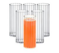 Wilmax - Bicchieri in vetro scanalato - Set da 6-350 ml - Bicchieri per acqua, succo di frutta, limonata, tè, caffè freddo, cocktail - Bicchieri per acqua, Lavabili in lavastoviglie