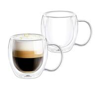 Wilmax - Bicchieri termici a doppia parete con manico - Set da 2-500 ml - Set di bicchieri da latte macchiato, caffè, tè - Bicchieri da cappuccino con manico - Bicchieri da bere - Tazze termiche