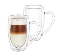 Wilmax | Bicchieri termici a doppia parete con manico | Set di 2 bicchieri da cappuccino con manico | bicchieri da tè | bicchieri da tè | tazze termiche | set da 2 | 500 ml