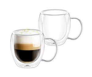 Wilmax - Bicchieri termici a doppia parete con manico - Set da 2-500 ml - Set di bicchieri da latte macchiato, caffè, tè - Bicchieri da cappuccino con manico - Bicchieri da bere - Tazze termiche