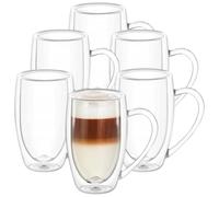 Wilmax - Bicchieri termici a doppia parete con manico - Set da 6-500 ml - Set di bicchieri da latte macchiato - Bicchieri da cappuccino con manico - Bicchieri da caffè, da tè, tazze termiche