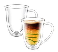 Wilmax - Bicchieri termici con manico - Set da 2-300 ml - Bicchieri a doppia parete per acqua, tè, caffè - Bicchieri per tè e caffè - Bicchieri per bevande calde e fredde - Lavabili in lavastoviglie