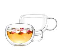 Wilmax - Bicchieri termici con manico - Set da 2-300 ml - Bicchieri da caffè a doppia parete - Set di bicchieri da latte macchiato, da cappuccino con manico - da tè, da bere - Tazza termica