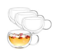 Wilmax - Bicchieri termici con manico - Set da 4-250 ml - Bicchieri da caffè a doppia parete - Set di bicchieri da latte macchiato, da cappuccino con manico - da tè, da bere - Tazza termica