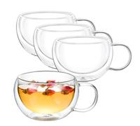 Wilmax - Bicchieri termici con manico - Set da 4-400 ml - Bicchieri da caffè a doppia parete - Set di bicchieri da latte macchiato, da cappuccino con manico - da tè, da bere - Tazza termica