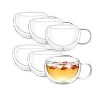 Wilmax - Bicchieri termici con manico - Set da 6-250 ml - Bicchieri da caffè a doppia parete - Set di bicchieri da latte macchiato, da cappuccino con manico - da tè, da bere - Tazza termica