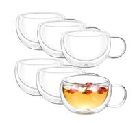 Wilmax - Bicchieri termici con manico - Set da 6-300 ml - Bicchieri da caffè a doppia parete - Set di bicchieri da latte macchiato, da cappuccino con manico - da tè, da bere - Tazza termica