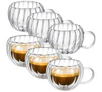 Wilmax - Bicchieri termici con manico - Set da 6-300 ml - Bicchieri da caffè a doppia parete - Set di bicchieri da latte macchiato - Bicchieri da cappuccino con manico - Bicchieri da tè