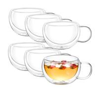 Wilmax - Bicchieri termici con manico - Set da 6-400 ml - Bicchieri da caffè a doppia parete - Set di bicchieri da latte macchiato, da cappuccino con manico - da tè, da bere - Tazza termica