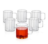 Wilmax - Bicchieri termici con manico - Set da 6-400 ml - Bicchieri in vetro scanalato per acqua, tè, caffè - Bicchieri per bevande calde e fredde - Lavabili in lavastoviglie