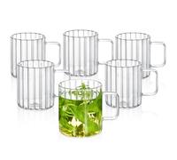 Wilmax - Bicchieri termici con manico - Set da 6-550 ml - Bicchieri in vetro scanalato per acqua, tè, caffè - Bicchieri per bevande calde e fredde - Lavabili in lavastoviglie