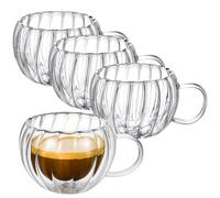Wilmax - Bicchieri termici scanalati con manico - Set da 4-300 ml - Bicchieri da caffè a doppia parete - Set di bicchieri da latte macchiato - Bicchieri da cappuccino con manico - Bicchieri da tè