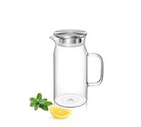 Wilmax - Caraffa in vetro con coperchio in acciaio inossidabile - 1000 ml - per bevande calde o fredde, tè, succhi, acqua - Caraffa per acqua in vetro borosilicato