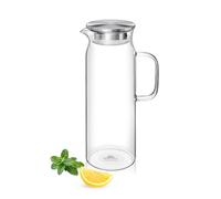 Wilmax - Caraffa in vetro con coperchio in acciaio inossidabile - 1500 ml - bevande calde o fredde, tè, succhi, acqua - Caraffa per acqua in vetro borosilicato