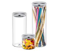 WILMAX Contenitori in vetro con coperchio in metallo - Barattoli per spezie - Contenitori con coperchio a vite - per la cucina - Lavabili in lavastoviglie, set da 3, 600/1300/2000 ml