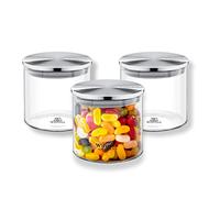 WILMAX - Contenitori in vetro con coperchio in metallo - Barattoli per spezie - Contenitori con coperchio a vite - contenitori per la cucina - Lavabili in lavastoviglie Set da 3 da 600 ml