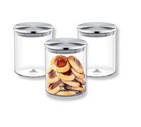 WILMAX - Contenitori in Vetro con Coperchio in Metallo - Barattoli per spezie - Contenitori con Coperchio a Vite - Organizer per la Cucina - Lavabili in lavastoviglie, Set da 3, 760 ml