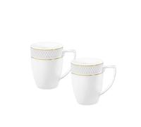 Wilmax - Set di 2 tazze da tè e caffè - 320 ml - Tazza da caffè in porcellana con motivo dorato - Set di tazze - Tazza per tè, caffè, cappuccino - porcellana - Bianco