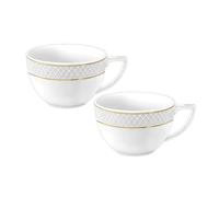 Wilmax - Set di 2 tazze da tè e caffè - 500 ml - Tazza da caffè in porcellana con motivo dorato - Set di tazze - Tazza per tè, caffè, cappuccino - Tazze in porcellana - Bianco