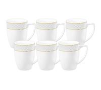 Wilmax - Set di 6 tazze da tè e caffè - 320 ml - Tazza da caffè in porcellana con motivo dorato - Set di tazze - per tè, cappuccino - porcellana - Bianco