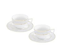 Wilmax - Tazze con piattini - motivo dorato - set da 2-170 ml - tazze da caffè in porcellana - bianco - servizio da tavola per 2 persone - set di tazze per caffè, tè, dessert