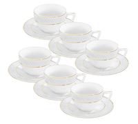 Wilmax - Tazze con piattini - motivo dorato - set da 6-240 ml - tazze da caffè in porcellana - bianco - servizio da tavola per 6 persone - set di tazze per caffè, tè, dessert