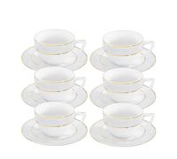 Wilmax - Tazze con piattini - motivo dorato - set da 6-90 ml - tazze da caffè in porcellana - bianco - servizio da tavola per 6 persone - set di tazze per caffè, tè, dessert