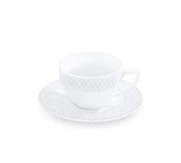 Wilmax - Tazze con piattini - Set da 6-240 ml - Tazze da caffè in porcellana - Bianco - Servizio da tavola per 6 persone - Set di tazze per caffè, tè, dessert - Servizio da caffè e tè