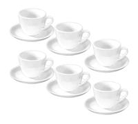 Wilmax - Tazze con piattini - Set da 6-75 ml - porcellana - Bianco - Servizio da tavola per 6 persone - Set di tazze per caffè, tè, dessert e tè
