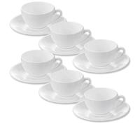 Wilmax - Tazze con piattini - set da 6-80 ml - da caffè in porcellana - Bianco - Servizio da tavola per 6 persone - Set di tazze per caffè, tè, dessert