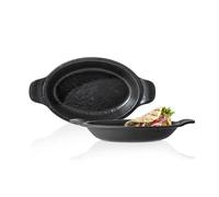 Wilmax - Teglia da forno piatta - 500 ml - Teglia da forno ovale in porcellana nera - Padella elegante - Smaltata a mano - Durevole - Pratica - Lavabile in lavastoviglie - Ideale in set - Come regalo