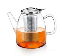 Wilmax - Teiera in vetro con filtro - 1450 ml - con coperchio in acciaio inossidabile - in vetro per fiori di tè - Infusore per tè sfuso - Filtro rimovibile - Lavabile in lavastoviglie