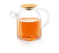 Wilmax - Teiera in vetro con filtro - 1600 ml - Filtro per tè sfuso - in vetro con coperchio in bambù - per fiori di tè - per bevande calde e fredde - Lavabile in lavastoviglie