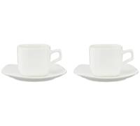 Wilmax WL-993041/2C - Set di 2 tazze da caffè e piattini, in porcellana, capacità 90 ml, colore: Bianco