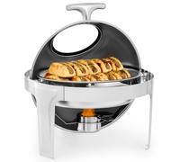 Wilprep 6L Chafing Dish Buffet Rotondo con Coperchio a Rullo, Scaldavivande Buffet in Acciaio Inox con Finestra in Vetro, Vassoio di Riscaldamento per Servire per Buffet di Catering e Feste (Argento)