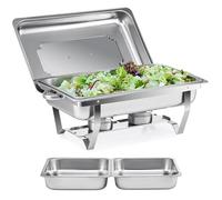 Wilprep 9L Chafing Dish Buffet con 1 Pieno e 2 Mezze Vassoio Scaldavivande Buffet in Acciaio Inox Vassoio di Riscaldamento per Servire per Buffet di Catering e Feste (1 Pezzo-1x1+2x1/2 Contenitori)