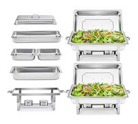 Wilprep 9L Chafing Dish Buffet con 2 Piene e 4 Mezze Vassoio Scaldavivande Buffet in Acciaio Inox Vassoio di Riscaldamento per Servire per Buffet di Catering e Feste (2 Pezzi-2x1+4x1/2 Contenitori)