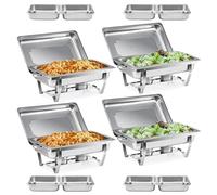 Wilprep 9L Chafing Dish Buffet con 4 Piene e 8 Mezze Vassoio Scaldavivande Buffet in Acciaio Inox Vassoio di Riscaldamento per Servire per Buffet di Catering e Feste (4 Pezzi-4x1+8x1/2 Contenitori)