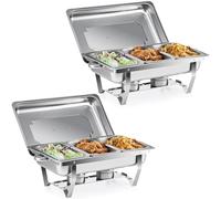 Wilprep 9L Chafing Dish Buffet Contenitori 1/3 Scaldavivande Buffet in Acciaio Inox Contenitore Vassoio di Riscaldamento per Servire per Buffet di Catering e Feste (2 Pezzi-6 x 1/3 Contenitori)